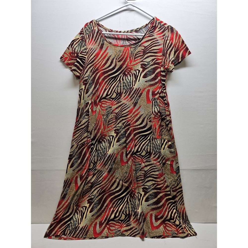 VTG 90S Y2K Zebra Animal Print Shift Dress Short Sleeve Midi Maximalist Indie